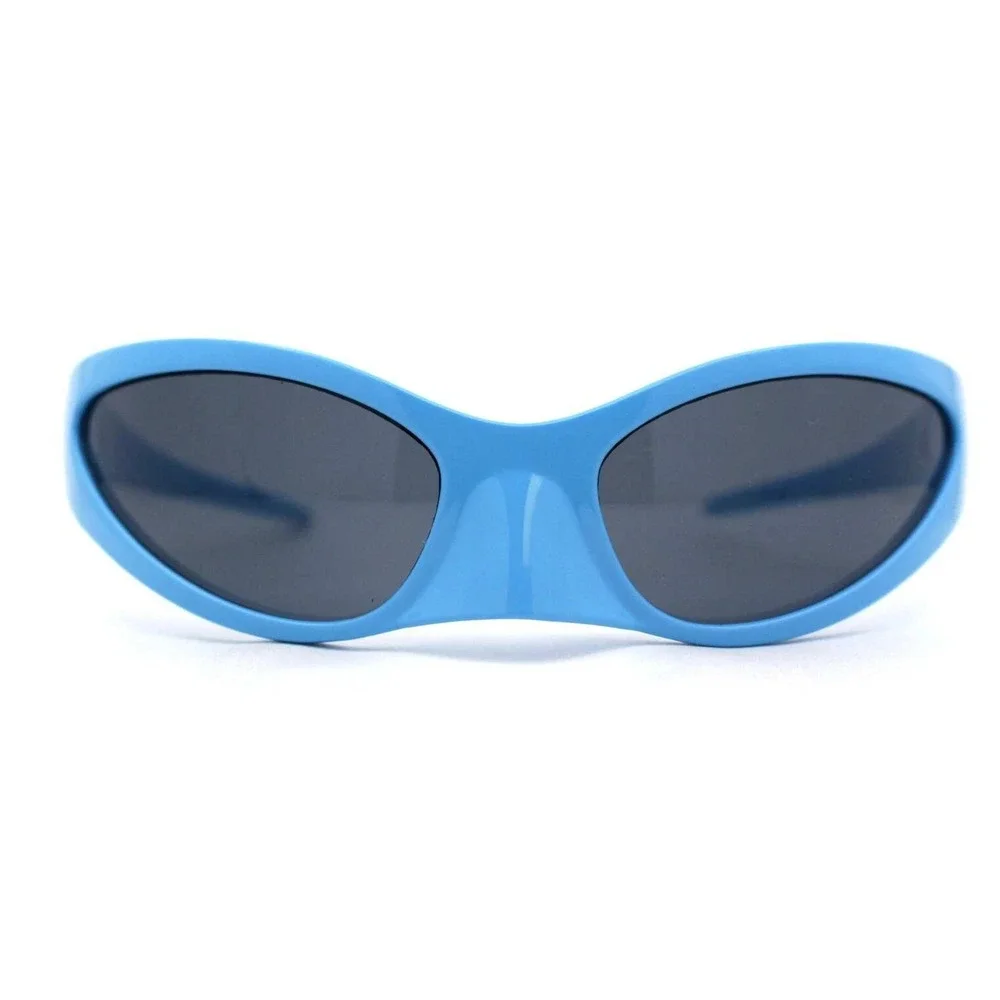 Sunglasses‎ Blue Frame Black Lens Street Trendy Wear Shield Wrap Around UV400